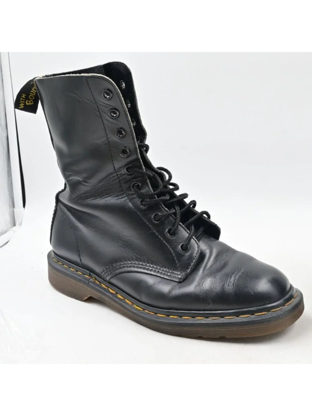 Dr. Martens 1490 Black Leather Combat Boots Size 8 Mid Calf Punk Gothic